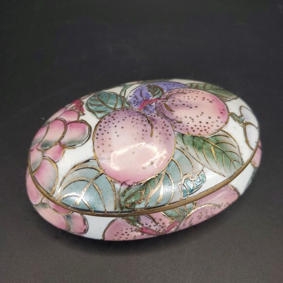 Toyo Enameled Ceramic Trinket Box 4.5" Floral Gold Gilt Japan - Picture 6 of 12